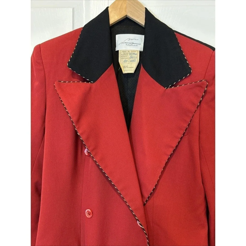 Vtg Myrene de Premonvile Womens Jacket Blazer 38 Red Black Wool‎ 80s Maximalist